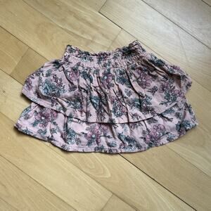 * Sinsay Floral Pink Skirt Tiered Smocked Waist Girls Size 2-3T Spring Easter